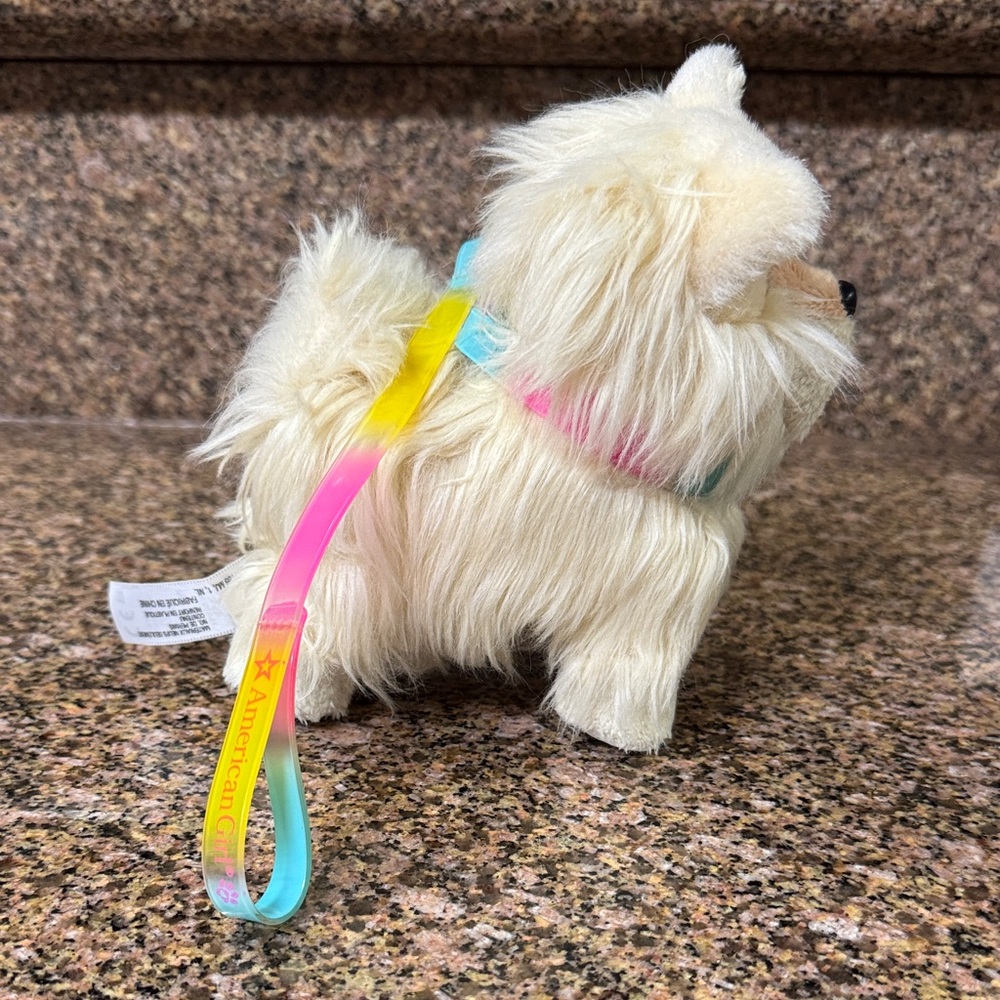 American Girl Doll Pet POMERANIAN PUPPY DOG + BONE Toy 6" White Cream Plush 2016
